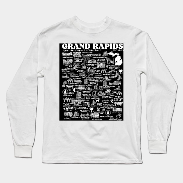 Grand Rapids Map Long Sleeve T-Shirt by fiberandgloss